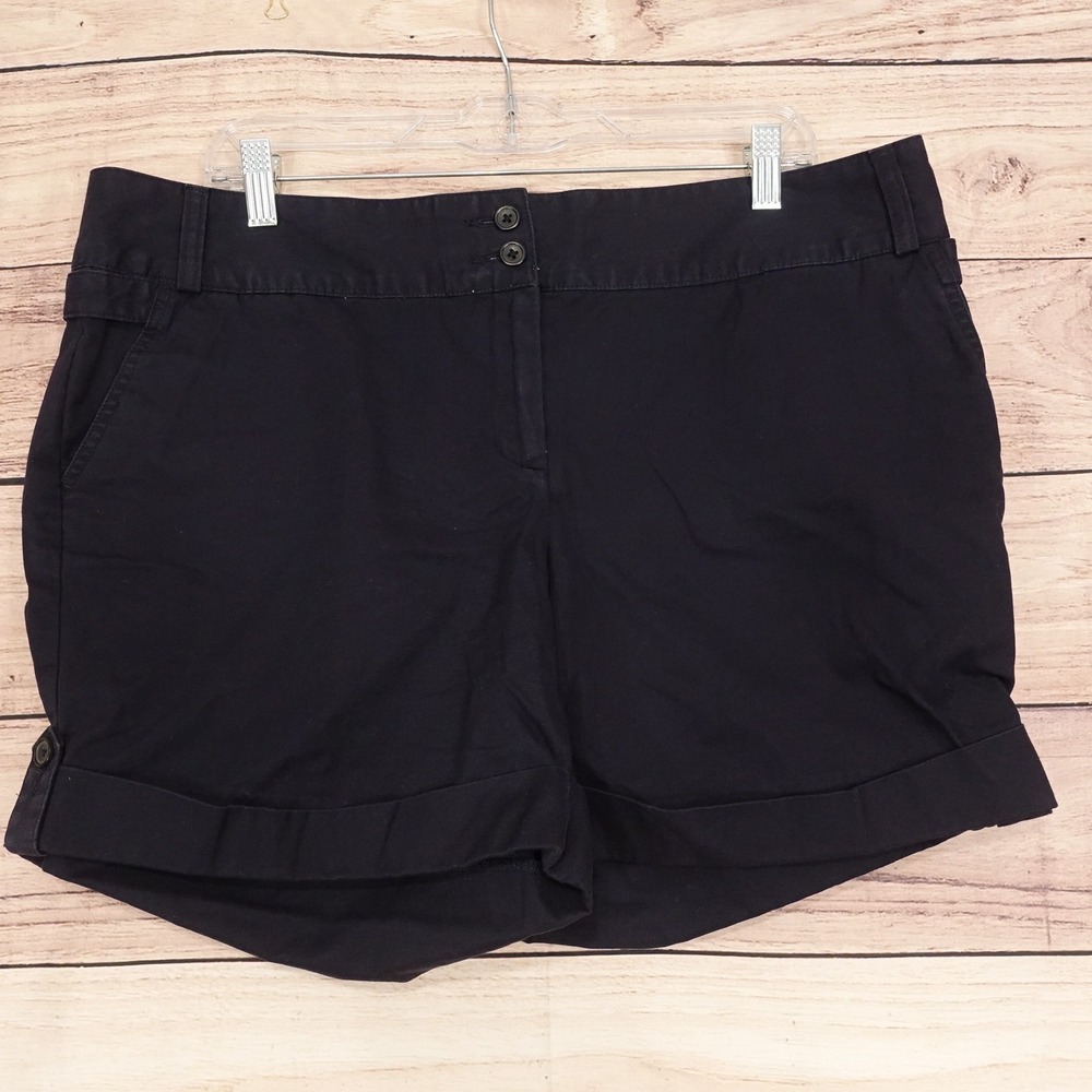 Lands' End Chino Shorts Womens Size 16 Navy Twill 38 Waist 5 Inseam Cuffed